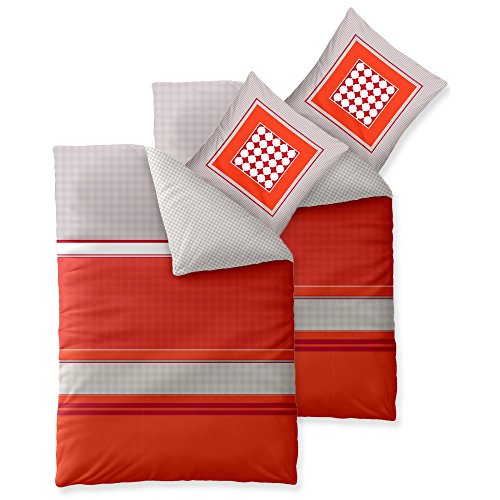 aqua-textil Trend Bettwäsche 155x220 cm 4tlg. Baumwolle Bettbezug Tabita Streifen Punkte Grau Rot Orange von aqua-textil