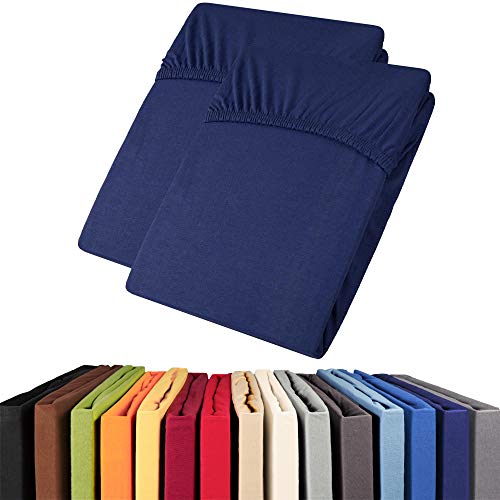 aqua-textil Viana Spannbettlaken Doppelpack 140x200-160x200 cm dunkel blau Baumwolle Spannbetttuch Jersey Laken von aqua-textil