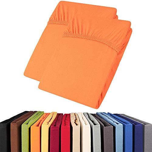 aqua-textil Viana Spannbettlaken Doppelpack 140x200-160x200 cm orange Baumwolle Spannbetttuch Jersey Laken von aqua-textil
