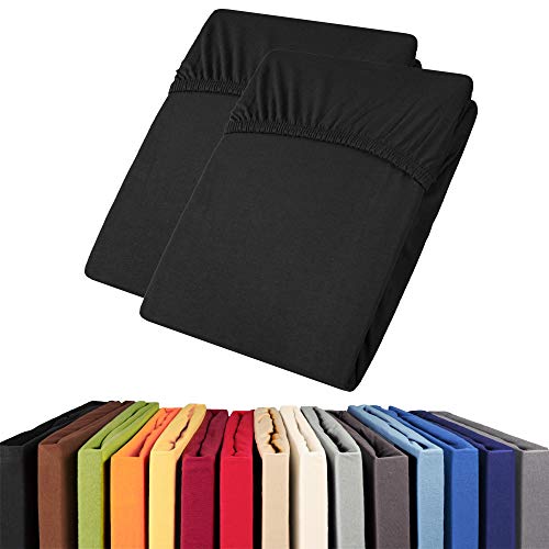 aqua-textil Viana Topper Laken Doppelpack 90x200-100x200 cm schwarz Baumwolle Spannbetttuch Jersey Spannbettlaken von aqua-textil