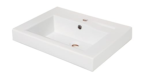 'aquaSu® Waschtisch eckig linHa, 60 cm Breite, Weiß, eckiges Waschbecken für Wandmontage, modern mit Überlauf von aquaSu