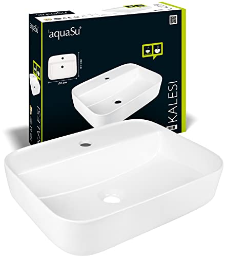 aquaSu® Waschtisch kaleSi 50 cm | ovaler Aufsatzwaschtisch in weiß | Waschbecken 50 x 40 cm zur Aufsatz-Montage | Höhe 13 cm | modernes Design | 56105 1 von aquaSu