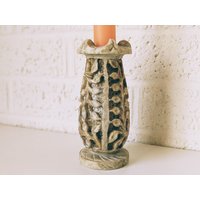 Vintage, Aufwendig Geschnitzter Stein Kerzenhalter | Speckstein Oder Onyx von archipel32