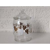 Vintage Apothekerglas Mit Deckel | Weiße Trauben, Gold Blätter Design Weinrebe Kleines Bonbonglas von archipel32