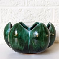 Vintage Blue Mountain Keramik Grüne Tropfen Glasur Lotus Pflanzgefäß, Topf Oder Schüssel | Hergestellt in Kanada von archipel32