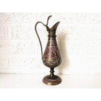 Vintage Geätzte Messing Krug Vase | Bunte Messingkanne Hergestellt in Indien von archipel32