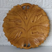 Vintage Handgeschnitztes Holzblatt Tablett Mit Zwei Griffen | Holz von archipel32