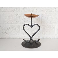 Vintage Kerzenhalter Aus Geschmiedetem Metall Und Kupfer | Herzform Mit Top von archipel32