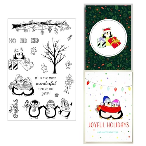 arriettycraft Weihnachtspinguin, transparente Stempel für Kartenherstellung oder Journaling, Weihnachtsspitze, Beerenzweig, Bäume, transparente Silikonstempel für DIY, Scrapbooking, Zubehör, von arriettycraft