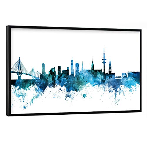 artboxONE Poster mit schwarzem Rahmen 30x20 cm Städte/Hamburg Hamburg Germany Skyline Blue - Bild Hamburg von artboxONE