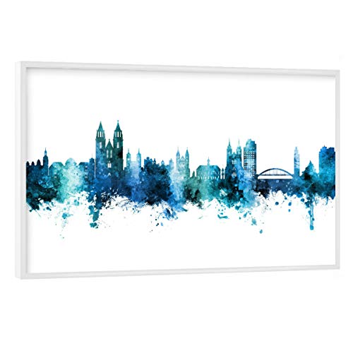 artboxONE Poster mit weißem Rahmen 30x20 cm Städte Magdeburg Germany Skyline Blue - Bild magdeburg von artboxONE