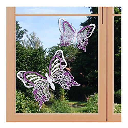 artex deko Set 2 Stück Fensterbilder Schmetterlinge lila violett Fensterdekoration mit Saugnapf Plauener Spitze von artex deko
