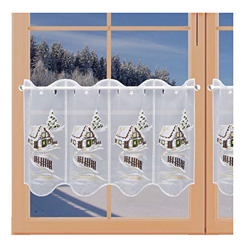 artex deko Winter-Panneau Haus im Schnee Weihnachts-Scheibengardine Echte Plauener Spitze 30 x 80 cm von artex deko