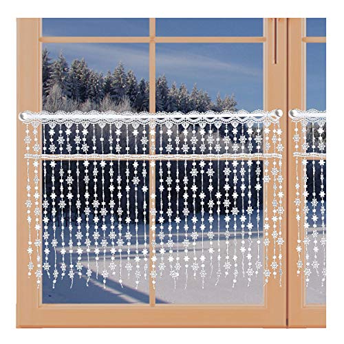 artex deko Wintergardine Schneesternchen Fadengardine mit Sternen Scheibengardine Echte Plauener Spitze 42 x 64 cm von artex deko