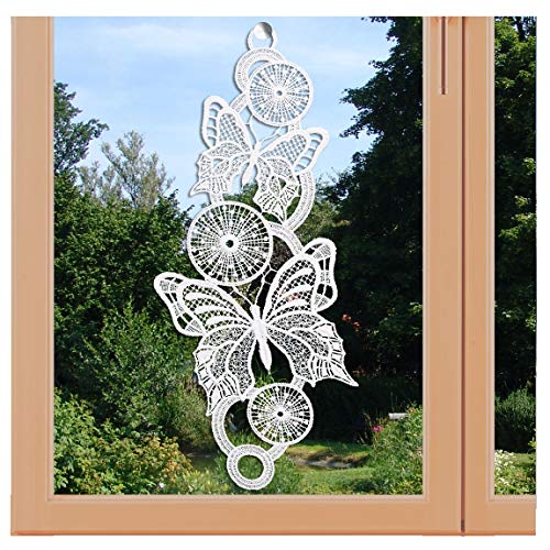 artex deko Zauberhaftes Frühlings-Fensterbild Schmetterlinge weiß Echte Plauener Spitze von artex deko