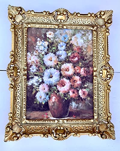artissimo Bild mit Rahmen Barock Wandbild 56x46 Gerahmte Gemälde Blumen Rosen Bild Bunte Blumen in Vase Braun von artissimo