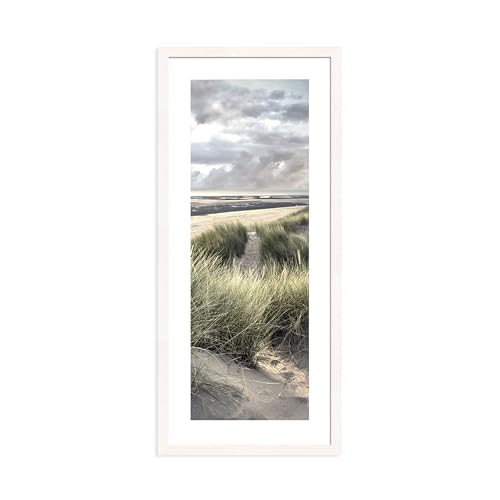 artissimo, Design-Edition, gerahmtes Design-Poster im Panorama-Format, 30x71cm, PE6394-ER, Strand und Meer: Sylt, Bild mit Rahmen, länglich Hochformat, skandinavisches Design, blau beige von artissimo