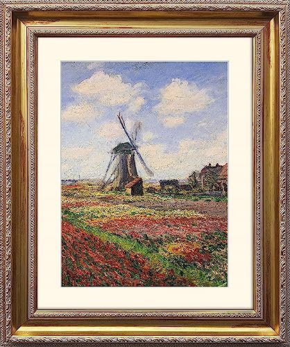 artissimo, Grand-Masters, Kunstdruck in Barock-Rahmen gerahmt, 53x63cm, AG4669, Claude Monet: Tulip field with Windmil, Bild mit Rahmen und Passepartout, Wandbild, Poster, Wanddekoration von artissimo