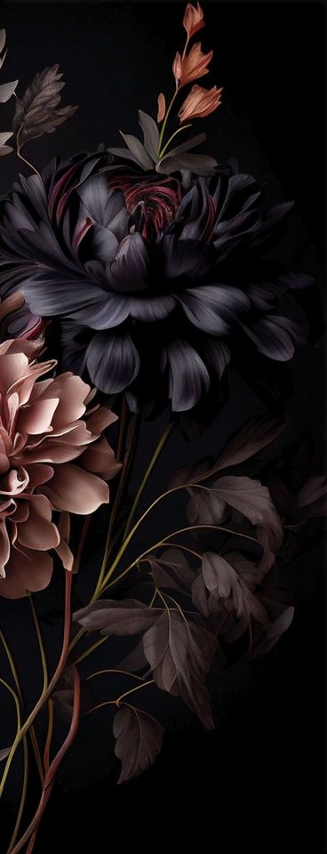 artissimo Glasbild Glasbild 30x80cm Bild aus Glas Wohnzimmer schwarz ausgefallen modern, Vintage Flowers: Opulente Blüten I von artissimo