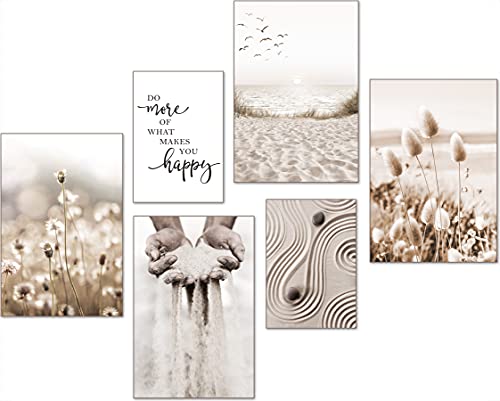 artpin® Moderne Poster Set - Bilder Wohnzimmer Deko Schlafzimmer - Pampas Gras Strand Bilderwand ohne Rahmen 4X A3 | 2X A4 - W9 von artpin