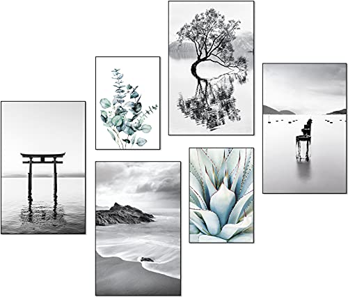 artpin® Moderne Poster Set - Bilder Wohnzimmer Deko Schlafzimmer - Strand Palme schwarz weiß Bilderwand ohne Rahmen (4x A3|2x A4) W15 von artpin