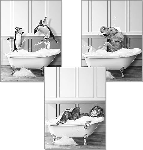 artpin® Poster Badezimmer Deko Bilder Bad schwarz-weiß DIN A4 | WC Deko Wandbilder Affe Elefant Pinguine B14 von artpin