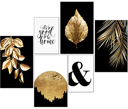 artpin® moderne Poster Set - Bilder Wohnzimmer Deko Gold Schlafzimmer - Goldene Blätter Palmblatt 4x A4 | 2x A5 - W7 von artpin