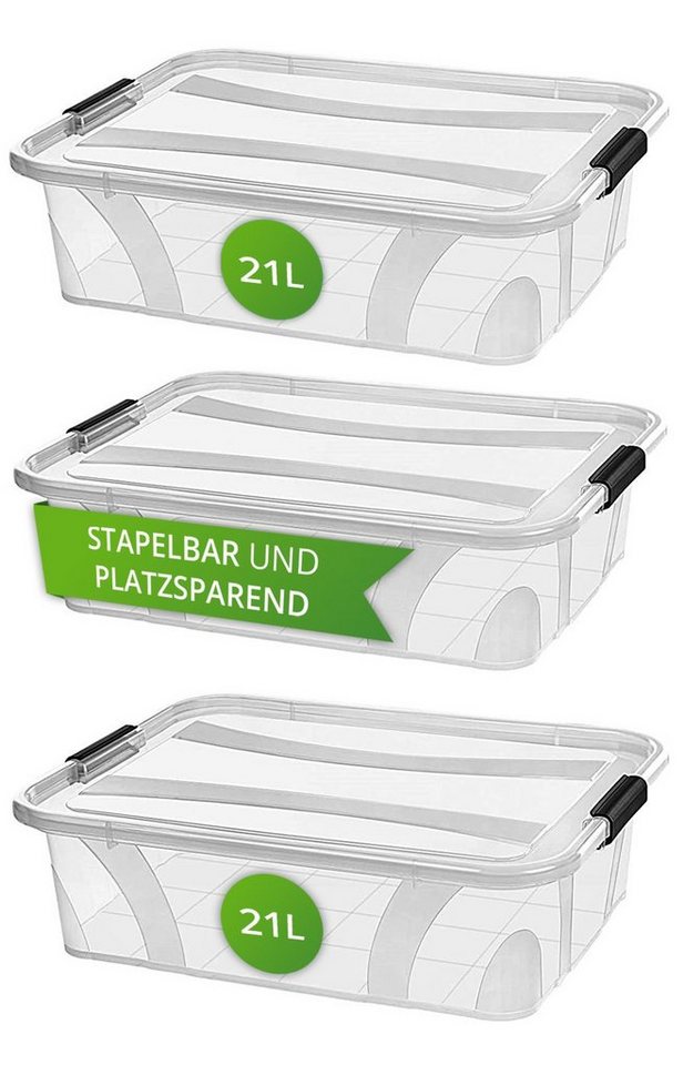 astor24 Aufbewahrungsbox Aufbewahrungsbox mit Deckel Kunststoffboxen Box Kisten Stapelboxen (Spielzeugbox, 3 St), Größe 7 Liter bis 80 Liter Plastikbox Aufbewahrung Regalbox von astor24