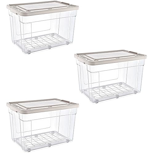 astor24 PREMIUM Aufbewahrungsboxen mit Deckel - lebensmittelecht - sicherer Verschlussclip - transparent - Robuste Qualität - XXL Set für Büro, Kinderzimmer, Küche & Werkstatt (3er Set 55 Liter) von astor24