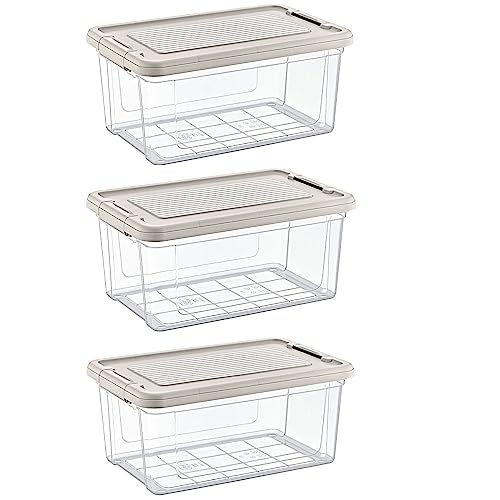 astor24 PREMIUM Aufbewahrungsboxen mit Deckel - lebensmittelecht - sicherer Verschlussclip - transparent - Robuste Qualität - XXL Set für Büro, Kinderzimmer, Küche & Werkstatt (3er Set 9 Liter) von astor24