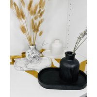 Deko Set, Vase Streifen Design Für Trockenblumen, Ovales Tablett, Schmuckablage, Tablett Kleine Deko-Vase, Moderne Trockenblumenvase von atelierwiedenhoff