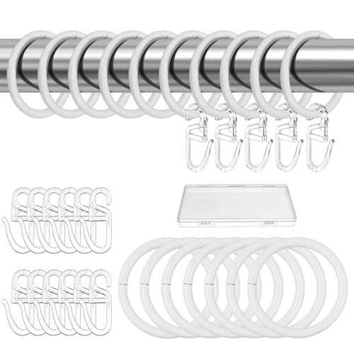 30 Stück Vorhangringe,Metall Gardinenringe mit 50 Stück Kunststoff Haken, Gardinen Ringe für Gardinenhaken,Duschvorhang,30 mm Innendurchmesser (Weiß) von aurorayer