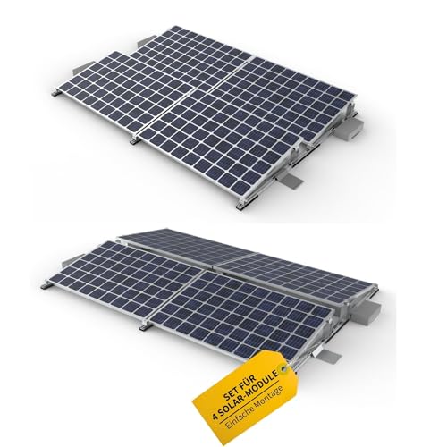 Avoltik Solarpanel Montageset für 4 Solar Module I Halterung für Solarmodule Aufstellungwinkel 10°, Süden oder Ost-West Ausrichtung I geeignet für Flachdach, Garagendach oder Boden von avoltik