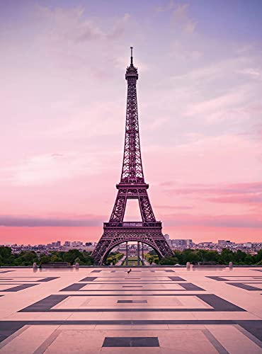 Fototapete Eiffelturm Paris Sonnenuntergang Schlafzimmer Wohnzimmer | 1,92 m x 2,6 m | Rosa, Lila, Grün von awallo