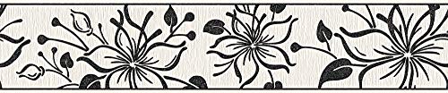 awallo selbstklebende Bordüre floral jung 5,00 m x 0,13 m metallic schwarz weiß Made in Germany 346629 3466-29 von awallo