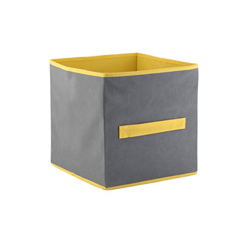 axentia Aufbewahrungsbox Sofia grau-gelb, Stoffbox mit Griff, Regalbox multifunktional, Schuhbox Maße: ca. 26 x 26 x 26 cm von axentia