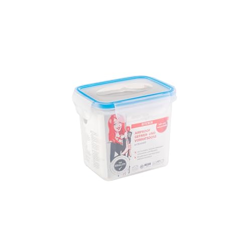 axentia Gefrier-Vorratsdose in Transparent, eckige Butterbrotdose Airproof, temperaturbeständige Brotdose mit 4 praktischen Klapplaschen, Einfrierbare Aufbewahrungsbox mikrowellengeeignet, ca. 0,9 l von axentia