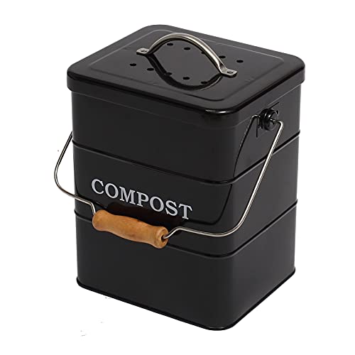 ayacatz Metall komposteimer mit Deckel Küche biomülleimer Arbeitsplatte und Unterschrank Mini komposter, 6L biomülleimer küche klein, Behälter compost bin mit Kohlefilter -(Schwarz) von ayacatz