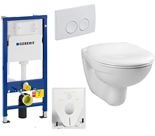 GEBERIT Duofix Vorwandelement Basic + Wand Tiefspül WC LIFE + WC-Sitz + Betätigungsplatte DELTA21 von badosan