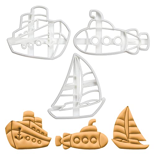 3er Set Marine Transportmittel Ausstechformen (Formen: Fähre, Unterseeboot und Segelboot), 3 Teile, Bakerlogy von bakerlogy
