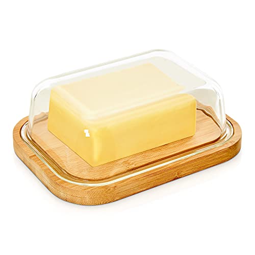 bambuswald© Butterdose mit Deckel aus Glas | passend für 250g Butter-Packung - ca 17x12x5cm - hochwertige & luftdichte Butterbox von bambuswald