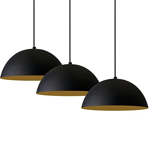 bamyum Lipeo Pendelleuchte Esstisch 3 Flammig Schwarz Gold Ø26 cm, Hängelampe Esstisch Vintage E27 Esstischlampe, Lampenschirm Hängelampe Schwarz Gold, Pendelleuchte Esstisch Wohnzimmer Esszimmerlampe von bamyum