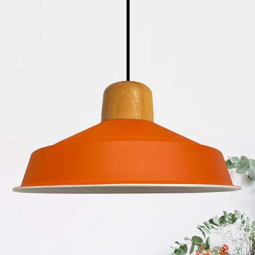 bamyum Asletl Pendelleuchte Esstisch Holz Ø41 cm, Hängelampe Esstisch Holz, Hängelampe Industrial Vintage, Küchenlampe Hängend Vintage, Wohnzimmerlampe Pendelleuchte Orange Metall Küchenlampe Hängend von bamyum