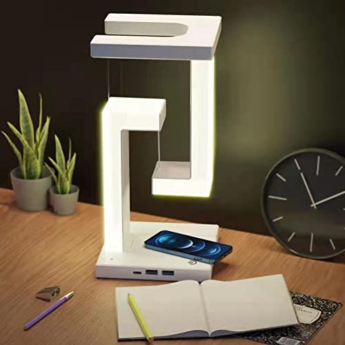 Magnetische Schwebende Lampe, Einzigartiges Modernes Schwebendes Lampen-LED-Nachtlicht mit Kabellosem Telefon-Ladegerät, 3 Beleuchtungseinstellungen Schreibtisch-Tischlampe Home von banapoy