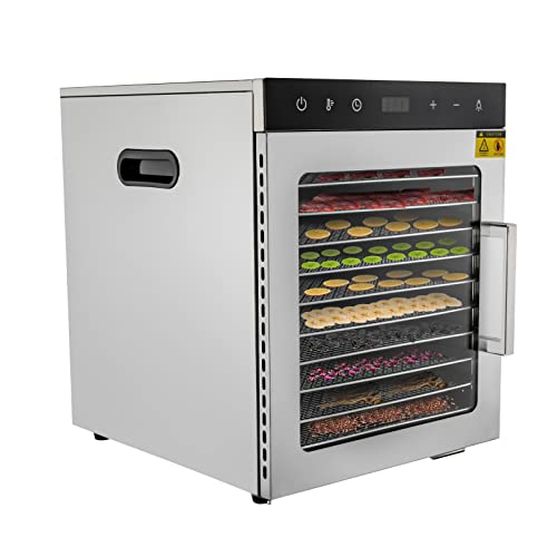 220V 800W Dörrautomat aus Edelstahl, 10 Ablagen Dörrgerät Temperaturregler von 30-90℃, Timerfunktion von 0,5-24h, Dehydrator für Obst, Gemüse, Fleisch und Tee, BPA-frei von banborba