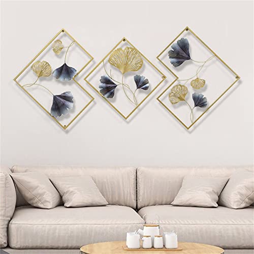 3 Stück Metall Wanddeko Wanddekoration Gold Ginkgo, Groß Home Wall Art Dekoration, Wandaufkleber 3D, Moderne Wanddekoration Wandskulptur für Wohnzimmer Schlafzimmer Esszimmer Büro Hotel (164*70,5cm) von banborba