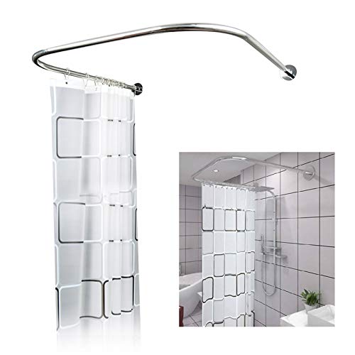 Dehnbar Edelstahl U-Form Duschstange Ohne Bohren Duschvorhangstange Badewanne Bogenstange mit Duschvorhang für Badezimmer, Bekleidungsgeschäft, Privatraum von banborba