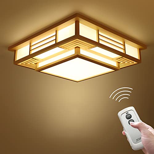 banborba LED Deckenlampe Holz mit Fernbedienung, Japanisches Deckenleuchten Warmes Licht, Kronleuchter Lampe, Japanische Lammfelllampe für Wohnzimmer, Schlafzimmer, Esszimmer, 3 Farben einstellbar von banborba