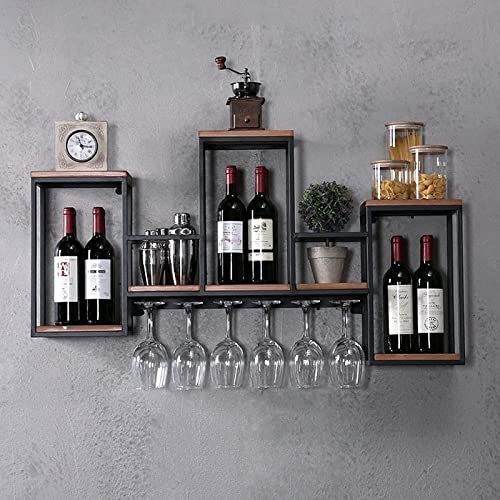 banborba Weinregal aus Metall + Holz Esszimmer Restaurant Bar Wandmontage Flaschenregal, Wand Weinregal Holz Metall, Vintage Weinregal Wand Holz, 106 * 20 * 55cm für Bar Esszimmer Küchen Wohn usw von banborba