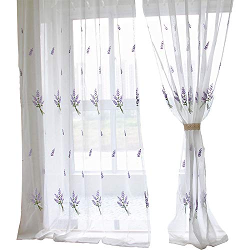 bandezid Lavendel Tüll Vorhang,Sheer Vorhang Floral Stickerei Segeln Vorhänge Lichtfilterung Pastorale Fenster-Drapes,Haken Oben-Lavendel 150x180cm(59x71inch) 1pcs von bandezid